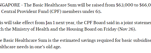 CPF News – $66,000 Basic Healthcare Sum For 2022