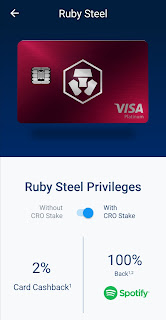 Free Spotify and 2% Cashback with Ruby Steel Crypto.com Visa Card